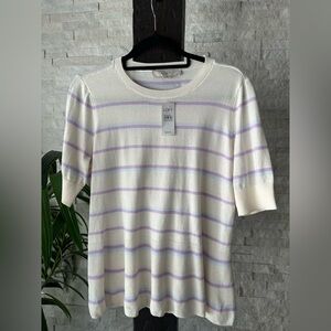 LOFT Cream Lavender Purple Stripe Knit Peplum Top Size Small New with Tags